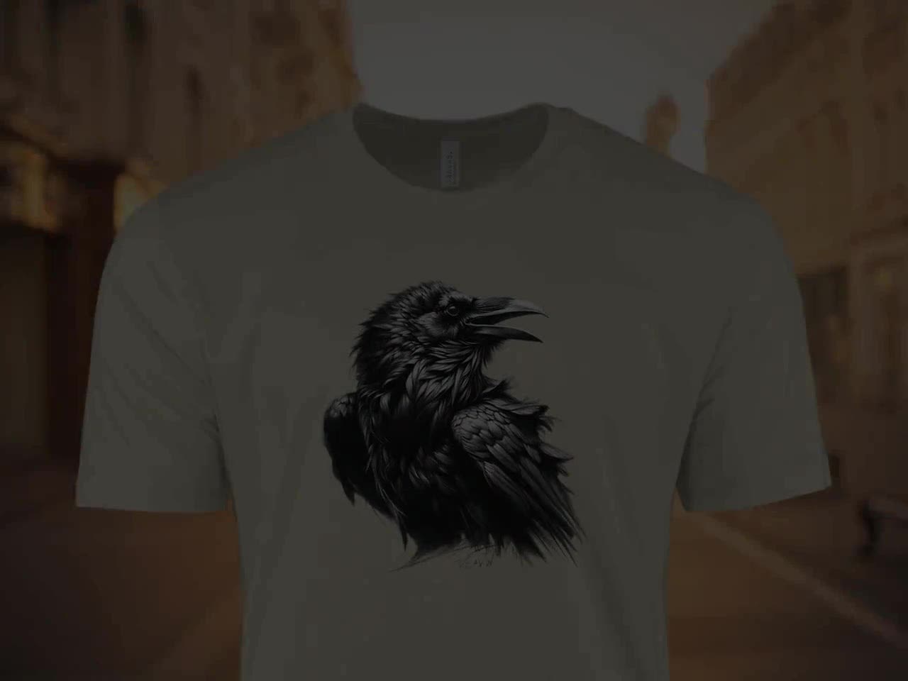カラスのイラストグラフィックTシャツ、ゴシックバードアートTシャツ